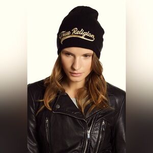 True Religion Script Logo Beanie OS